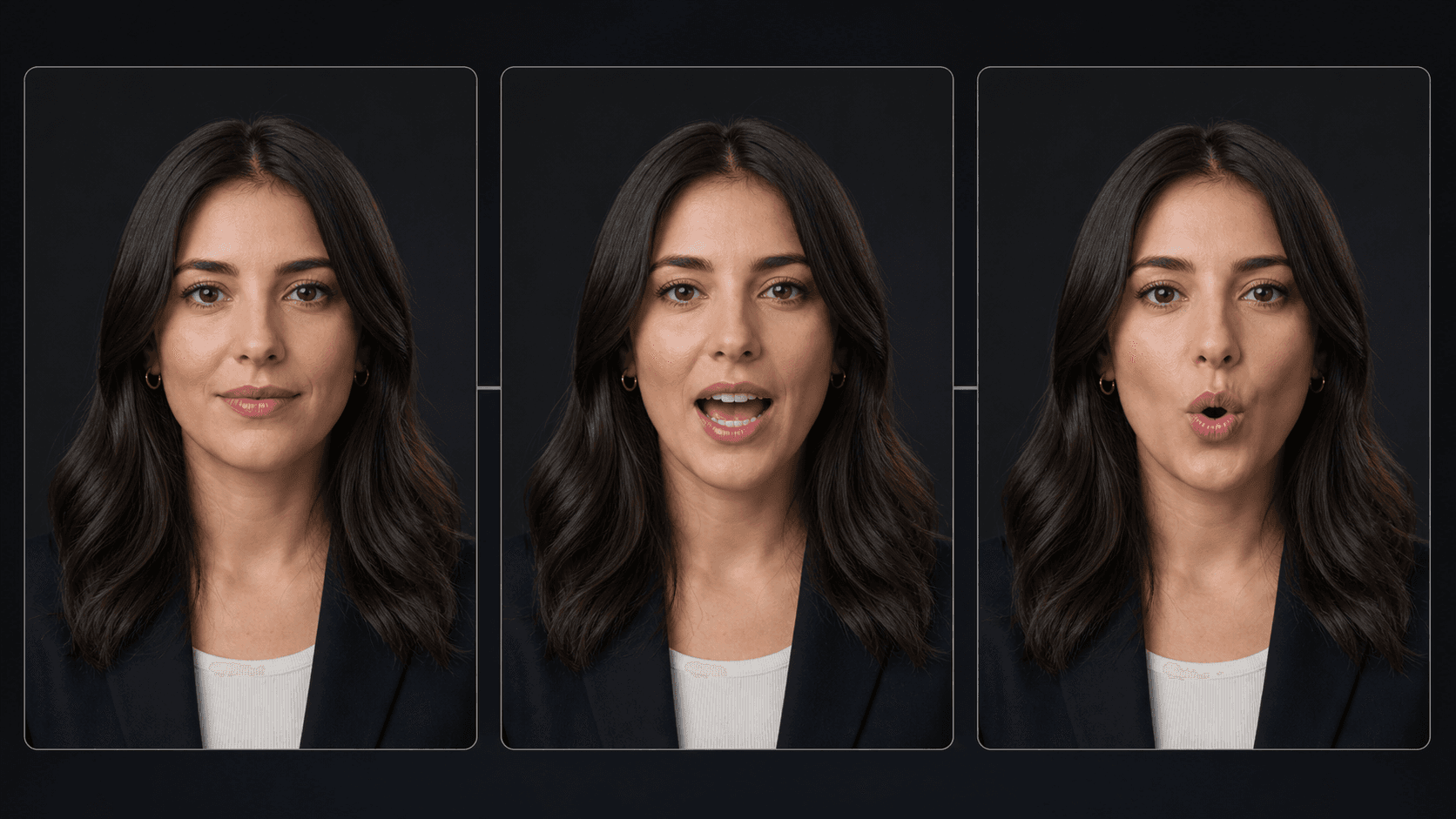 Lip sync sequence showing three mouth positions